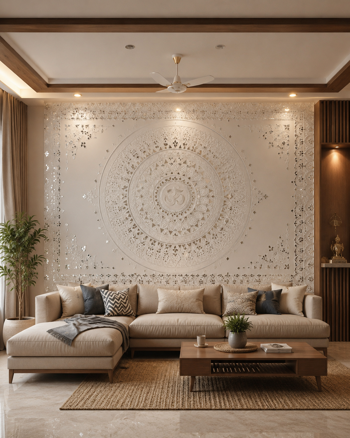 Lippan feature wall in a contemporary living room