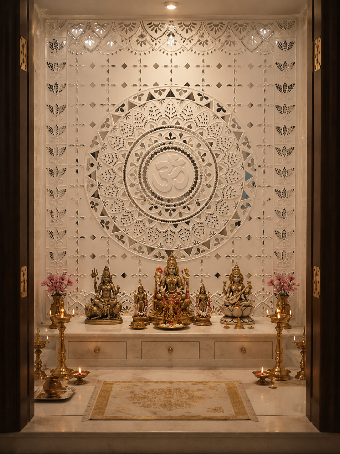 Sacred geometry in a home puja room