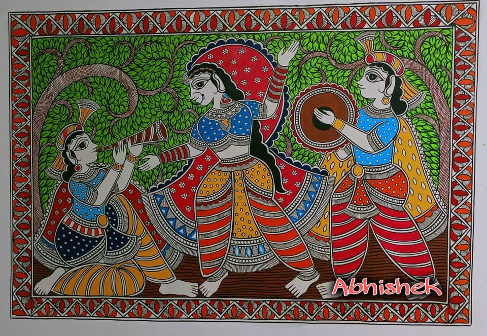 Folk dance celebration with musicians on shehnai and dholak