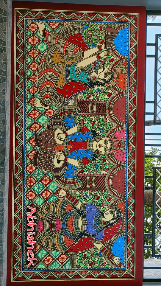 Festive drummers panel painted across a home wall